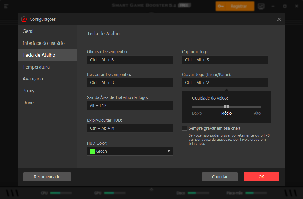 Controle inteligente de temperaturas do Game Booster